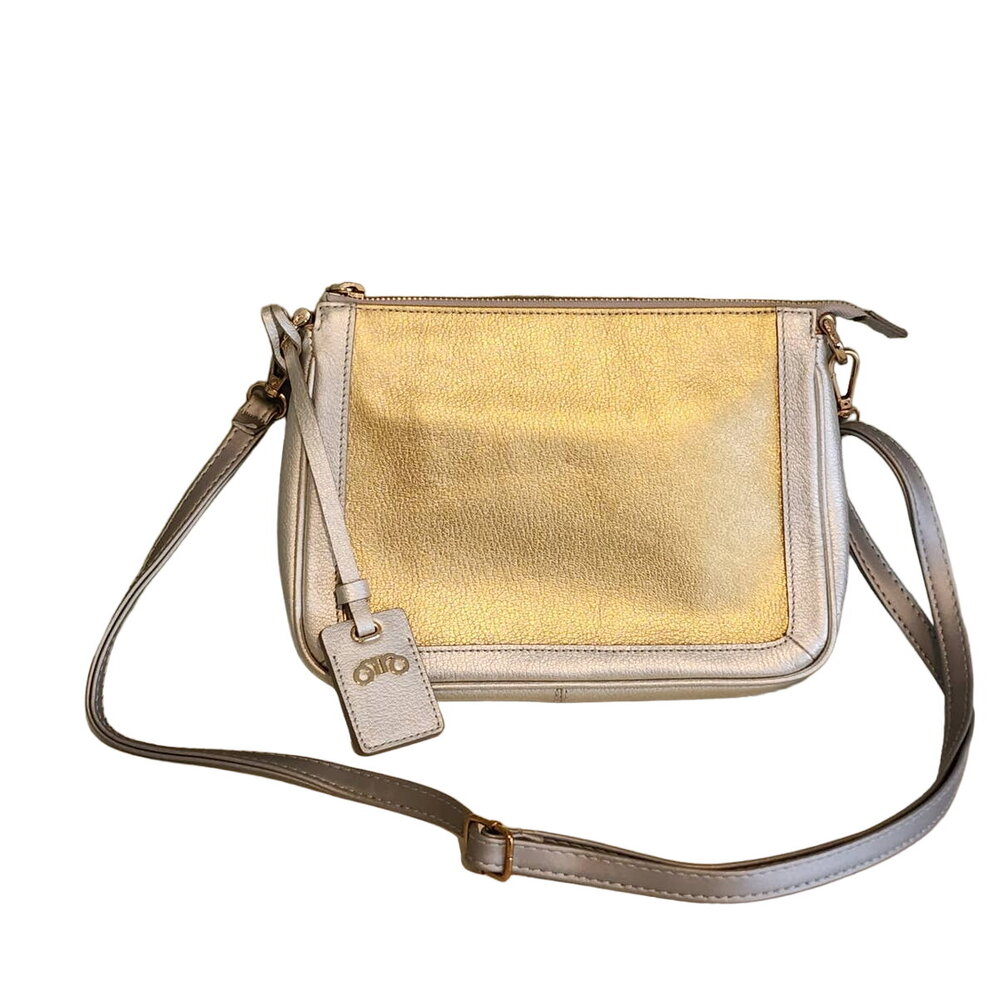 Rovimoss Gold Leather Crossbody Purse with Silver Trim